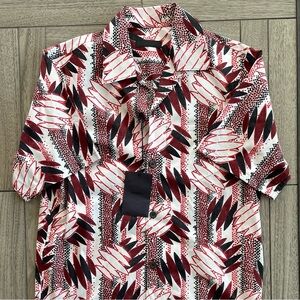 Prada Short-Sleeve Button-Down Shirt in Red, Black & White